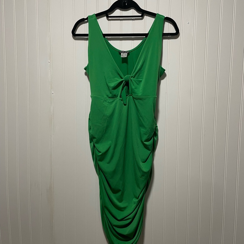 VENUS Emerald Bodycon Midi Dress with Tie Front